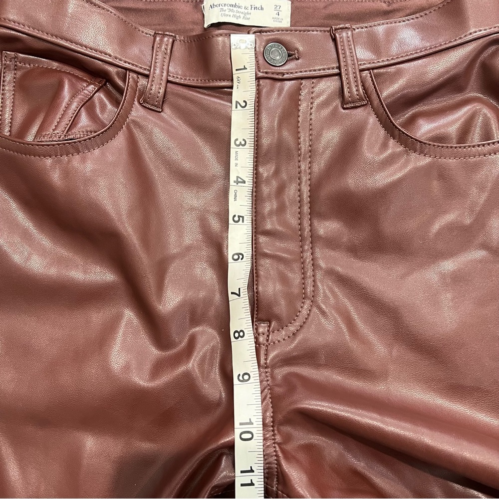 Abercrombie & Fitch Vegan Leather 90s Straight Pants Burgundy Size 4 - Picture 8 of 10